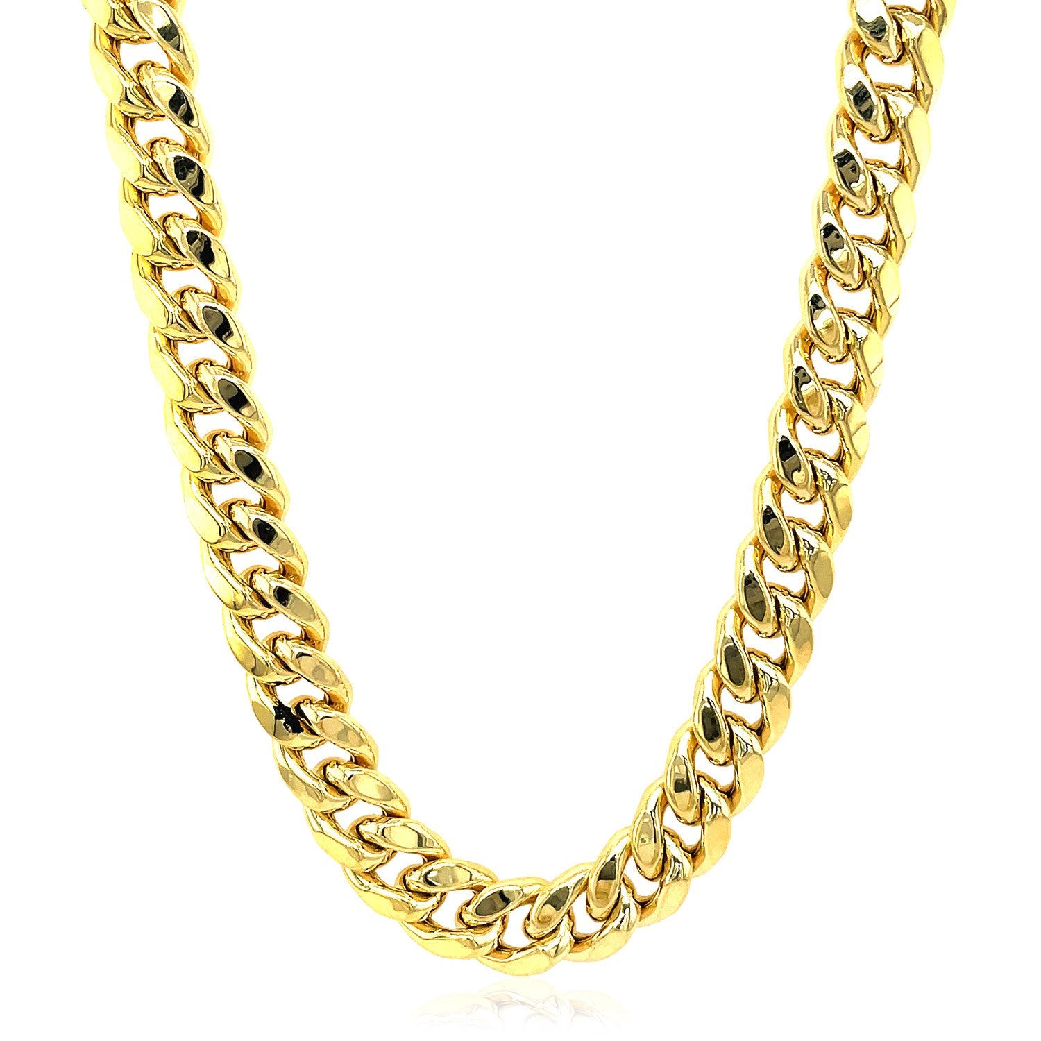 10k Yellow Gold Semi Solid Miami Cuban Chain (9.10 mm) in a sleek high-contrast midnight luxury editorial style